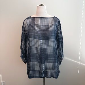 Sheer blue and white top